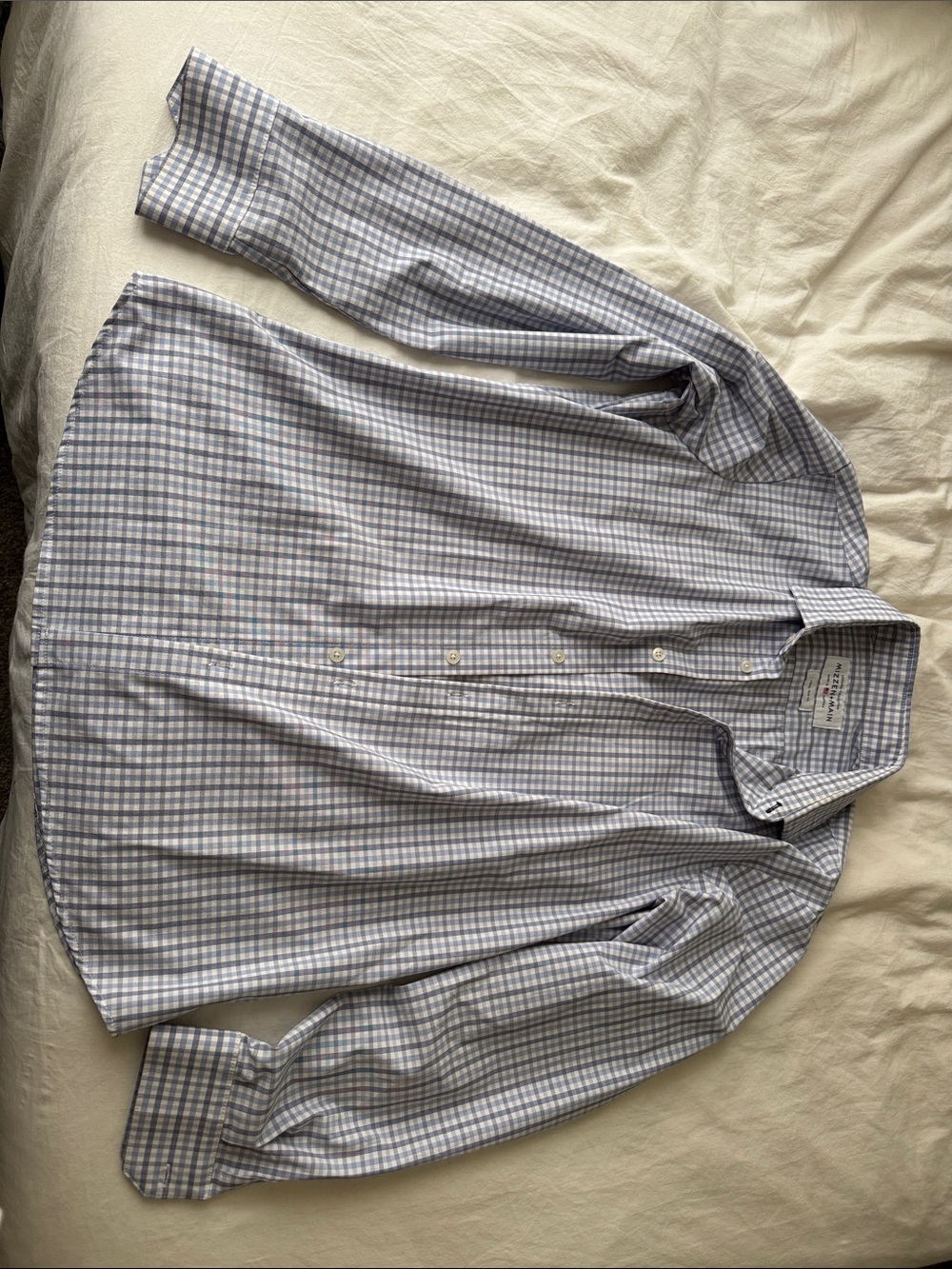 Mizzen+Main Light Blue and White Check Dress Shirt